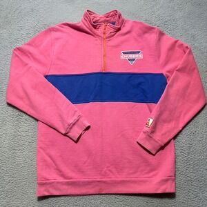Chubbies Mens Pink Blue Colorblock Quarter Zip Sweatshirt Cotton Size L USA Made